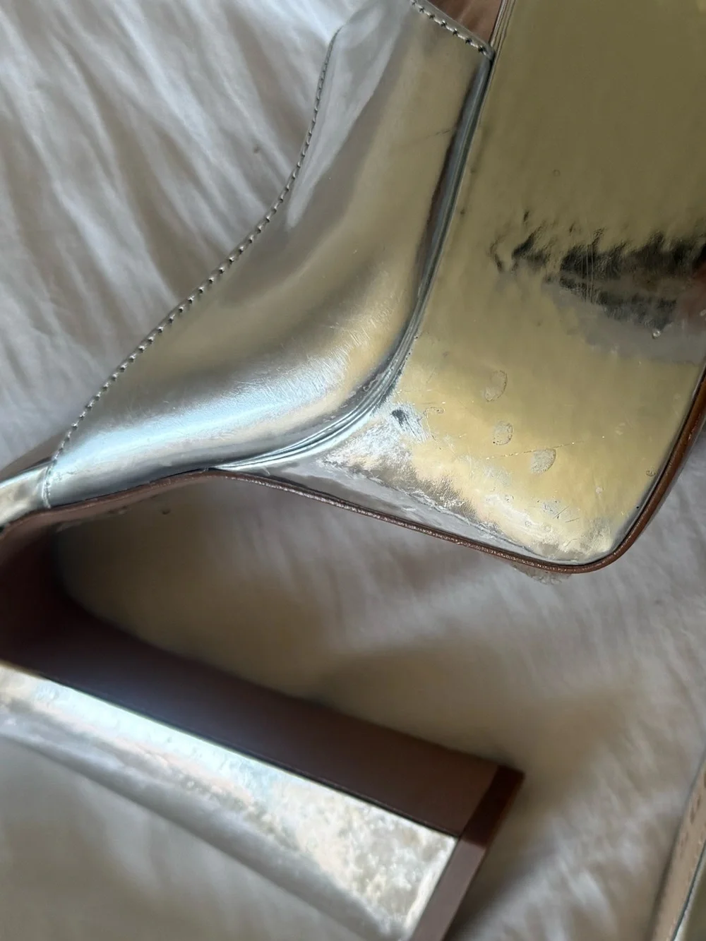 Schutz Adrianna Silver Platform Block Heel Mules for Women